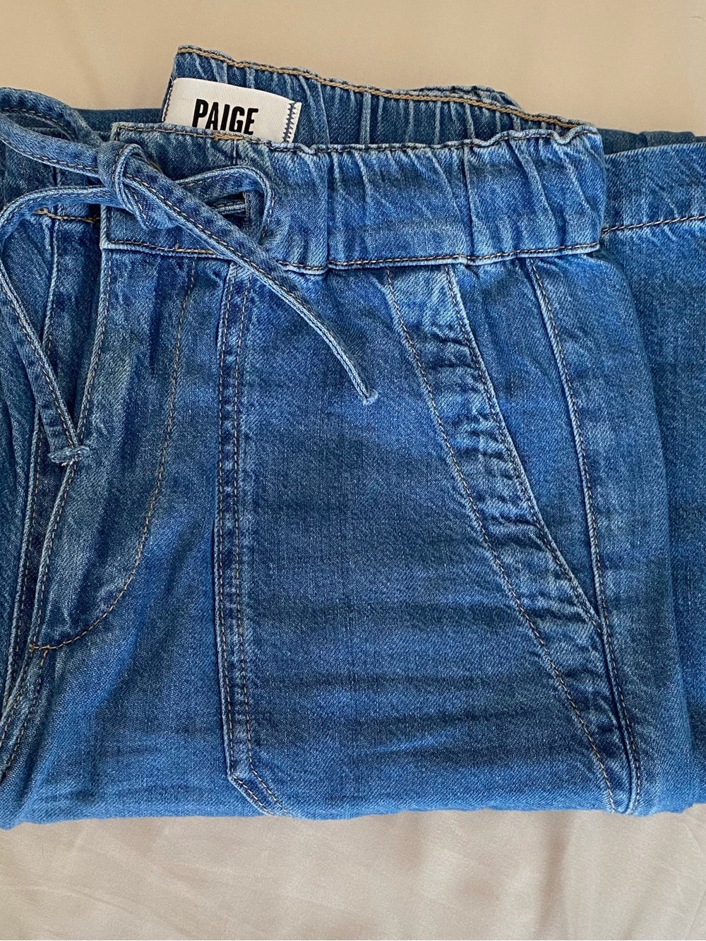 PAIGE Size 25 Blue Boyfriend Straight Drawstring Jeans